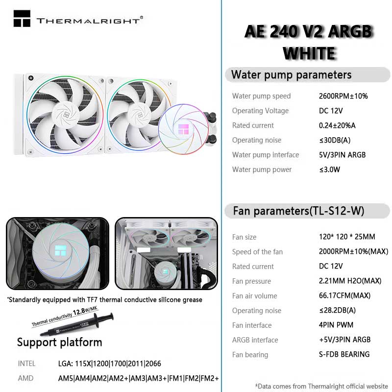 Cpu Water Cooler 240Mm Rgb - Thermalright AQUA ELITE 240 V2 أسود/أبيض