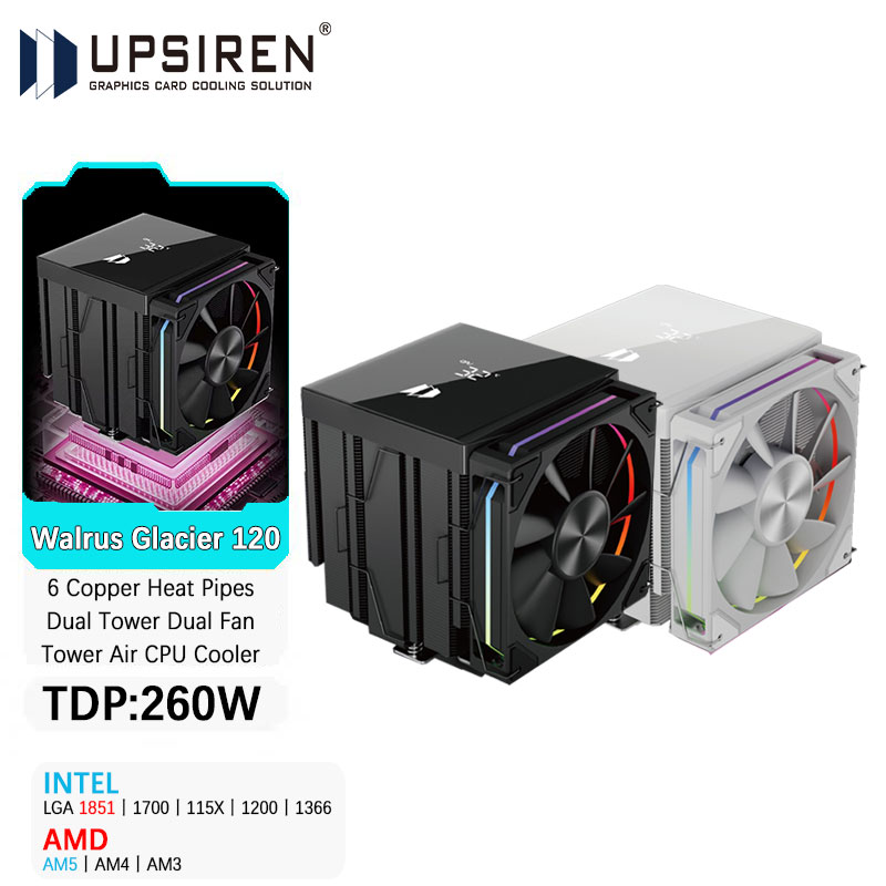 Cpu Air Cooler Dual Tower 6 Heatpipe - UPSIREN Walrus Glacier 120 شاشة ديجيتال